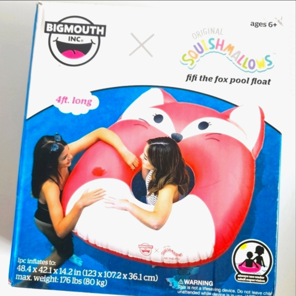 🏖 FIFI 🦊XL 4' Red Squishmallows Fox Pool Beach Float w Cup Holder Bigmouth NIB